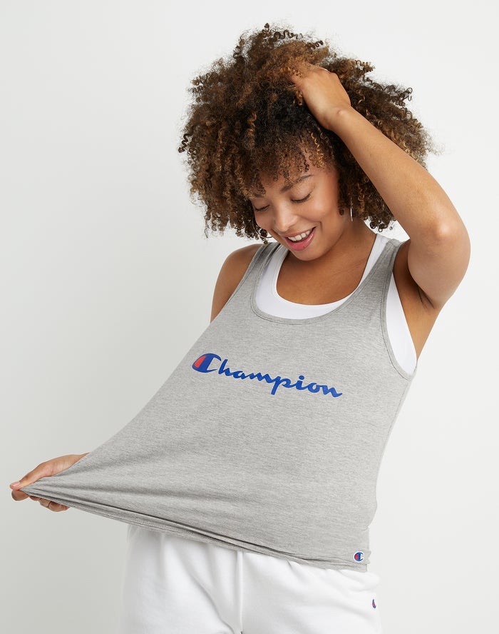 Champion Classic Script Logo Kadın Kolsuz Tişört Gri ( LYJNUA398 )